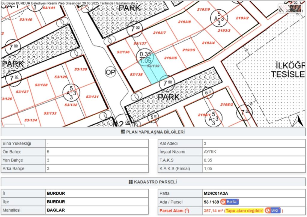 BURDUR AK EMLAKTAN Bağlar Mevkiinde Satılık İmarlı Arsa